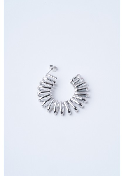 Oval Spring Silver Çelik Küpe