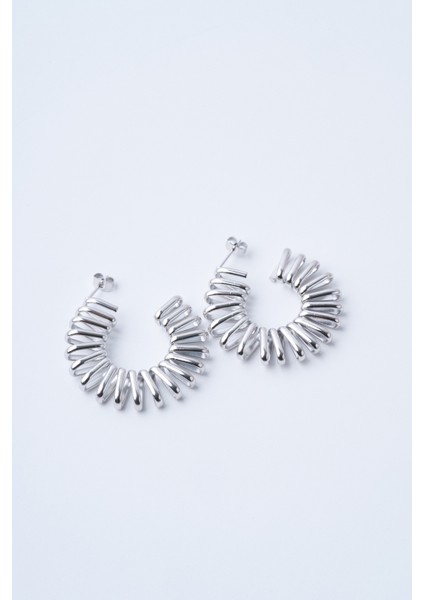 Oval Spring Silver Çelik Küpe
