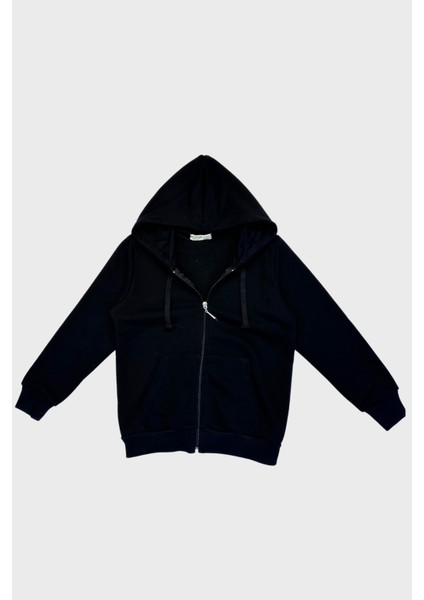 Fermuarlı Kapşonlu Erkek Sweat - Siyah