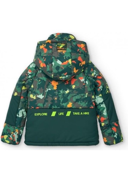 Şapkası Armalı Desenli Erkek Mont - Yeşil fiyatları