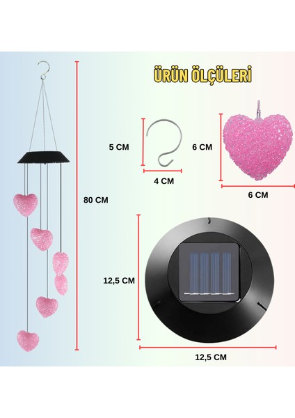 Solar Güneş Enerjili Renk Değiştiren Kalp Aplik LED Lamba - Bahçe Veranda Merdivenlerinizde Şık Peyzaj Aydınlatması (6'lı Set)