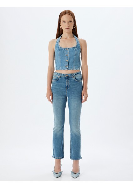 Ispanyol Paça Kot Pantolon Skinny Fit Düğmeli Pamuklu - Kick Flare Jean fiyatları