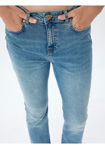 Ispanyol Paça Kot Pantolon Skinny Fit Düğmeli Pamuklu - Kick Flare Jean indirimleri