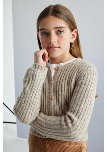 Örme Kız Hırka - Bej