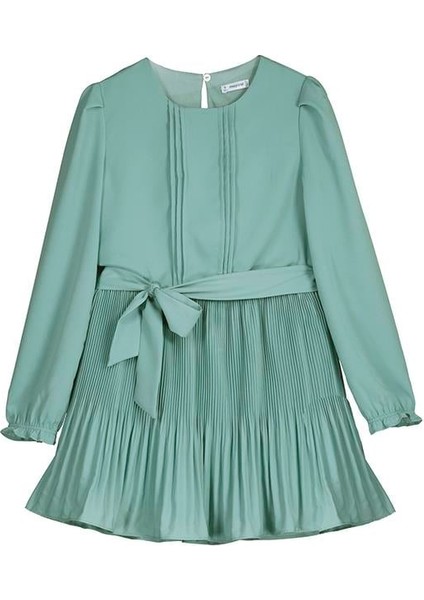 Pileli Kız Elbise - Yeşil Mint