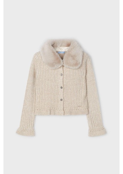 Örme Yakası Tüylü Kız Hırka - Bej indirimleri