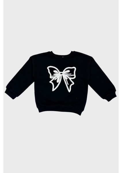 Kurdele Desenli Kız Sweat - Siyah