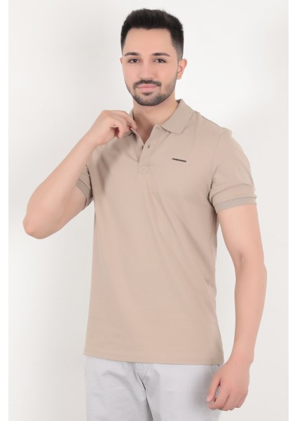 John Borners Erkek Vizon Polo Yaka T-shirt Pamuklu Serin Tutan Regular Fit 2061