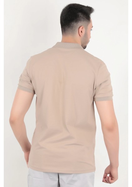 John Borners Erkek Vizon Polo Yaka T-shirt Pamuklu Serin Tutan Regular Fit 2061