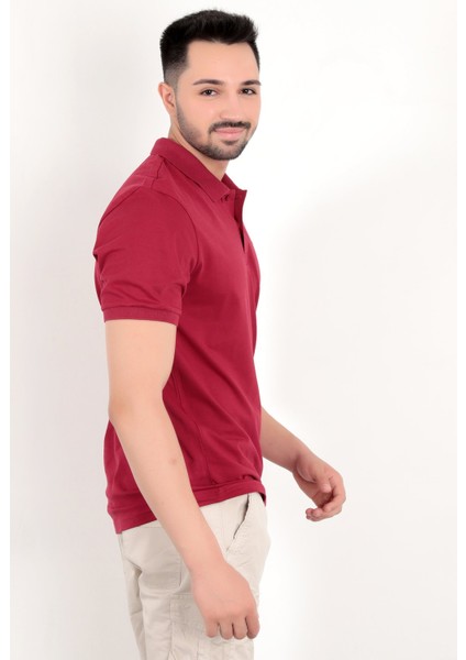 John Borners Erkek Bordo Polo Yaka T-shirt Pamuklu Serin Tutan Regular Fit 2061