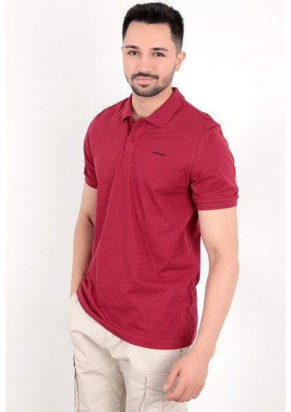 John Borners Erkek Bordo Polo Yaka T-shirt Pamuklu Serin Tutan Regular Fit 2061