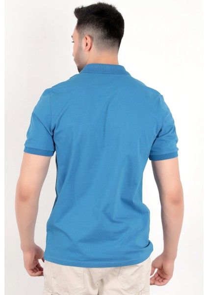 John Borners Erkek Mavi Polo Yaka T-shirt Pamuklu Serin Tutan Regular Fit 2061