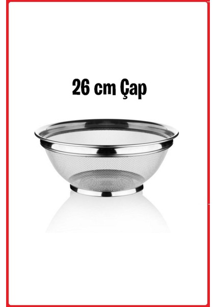 Paslanmaz Çelik Kulpsuz Pirinç Süzgeci, 26 cm Metal Kulpsuz Süzgeç