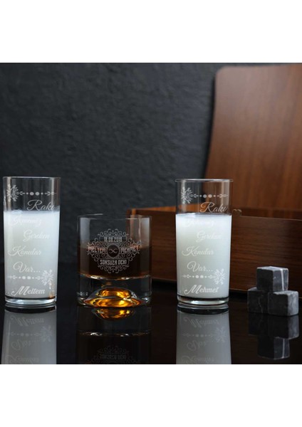 Ahşap Kutulu Isim & Söz Yazılı Rakı & Viski Kadehi Seti fiyatları