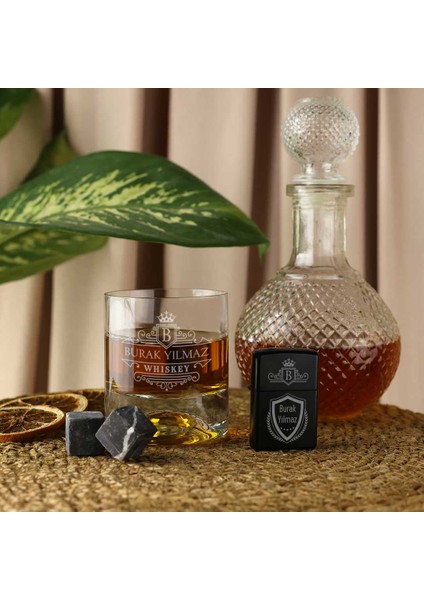 Ahşap Kutulu Retro Tasarımlı İsim & Mesaj Yazılı Çakmak & Taşlı Viski Kadehi Seti fırsatları