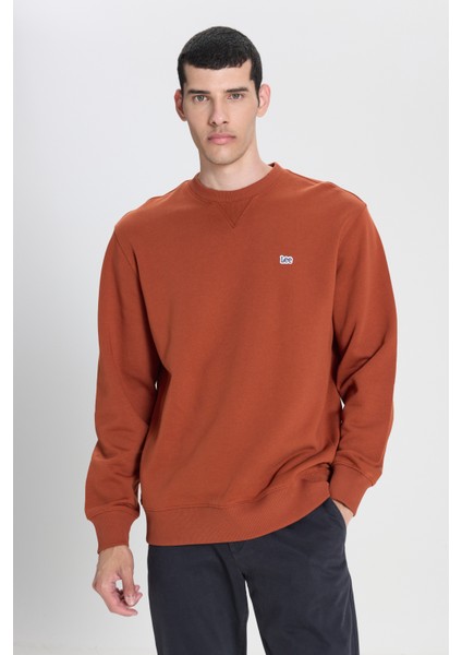 Regular Fit Normal Kesim %100 Pamuk Bisiklet Yaka İçi Polarlı Bordo Sweatshirt