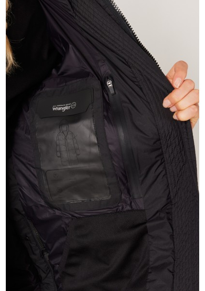 All Terrain Gear Regular Fit Dik Yaka Kapüşonlu Siyah Uzun Şişme Mont