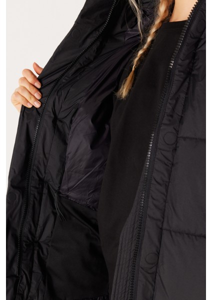 All Terrain Gear Regular Fit Dik Yaka Kapüşonlu Siyah Uzun Şişme Mont