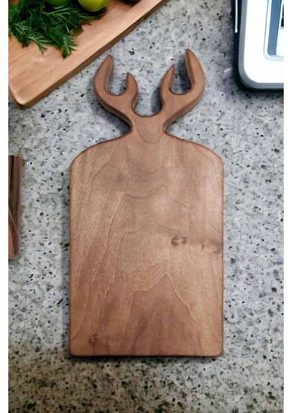 Geyik Boynuzu Figürlü Kesme Tahtası Masif Ceviz Ağacı