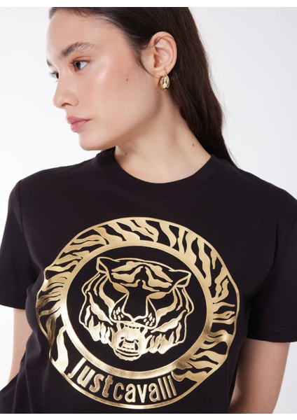 Yuvarlak Yaka Baskılı Siyah T-Shirt 76PAHG12 fiyatları