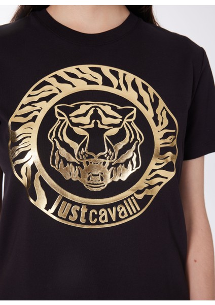 Yuvarlak Yaka Baskılı Siyah T-Shirt 76PAHG12 fırsatları