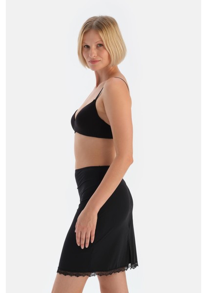 Siyah 4013KC Etek Ucu Dantelli Mıdı Jupon modelleri