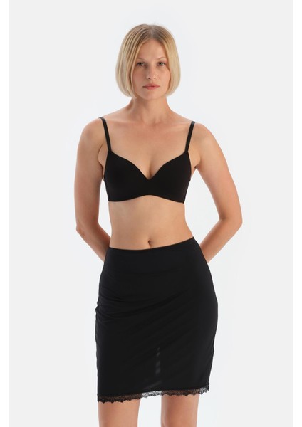 Siyah 4013KC Etek Ucu Dantelli Mıdı Jupon fırsatları