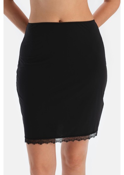 Siyah 4013KC Etek Ucu Dantelli Mıdı Jupon indirimleri