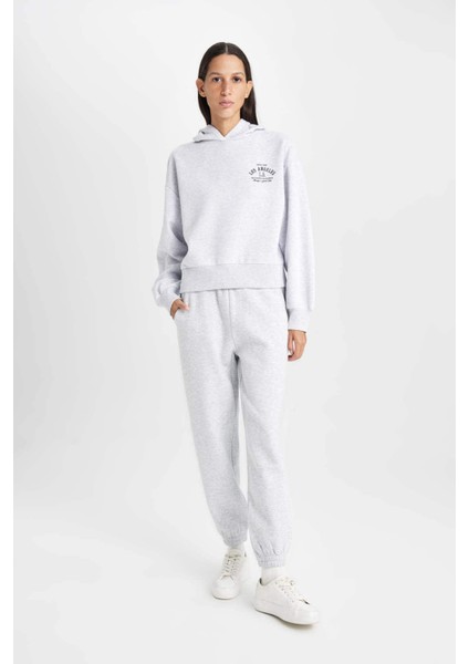 Regular Fit Kapüşonlu Baskılı Kalın Sweatshirt D6720AX24WN