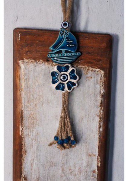 Nazar Boncuklu Seramik Yelkenli ve Çiçek Desenli Kuş Dekoratifli Çok Amaçlı Süs Eşyası 6X34 cm fiyatları