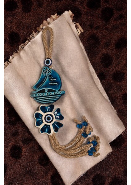 Nazar Boncuklu Seramik Yelkenli ve Çiçek Desenli Kuş Dekoratifli Çok Amaçlı Süs Eşyası 6X34 cm modelleri