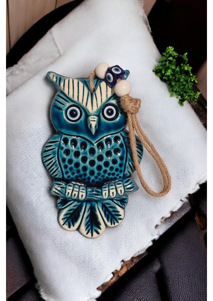 Nazar Boncuklu Seramik Baykuş Desenli Püskül ve Boncuk Dekoratif Daldaki Kuş Çok Amaçlı Süs 13X18 cm modelleri