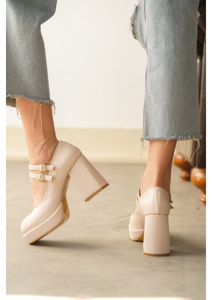 Kadın Forlan Platformlu Topuklu Ayakkabı - Ten fiyatları