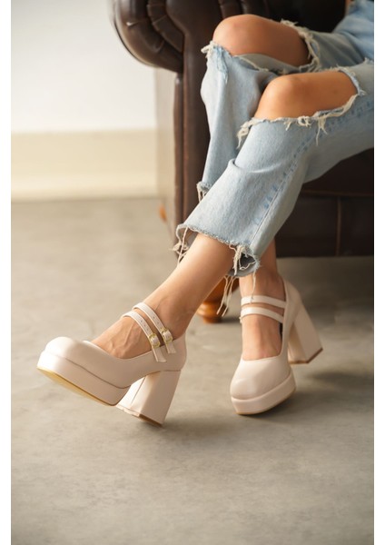 Kadın Forlan Platformlu Topuklu Ayakkabı - Ten modelleri