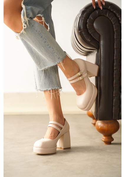 Kadın Forlan Platformlu Topuklu Ayakkabı - Ten fırsatları