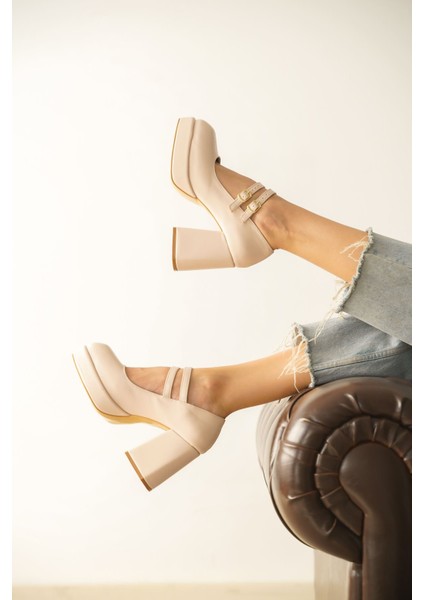 Kadın Forlan Platformlu Topuklu Ayakkabı - Ten indirimleri