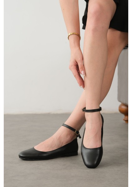 Kadın Poliga Babet Ayakkabı - Siyah-Deri fırsatları