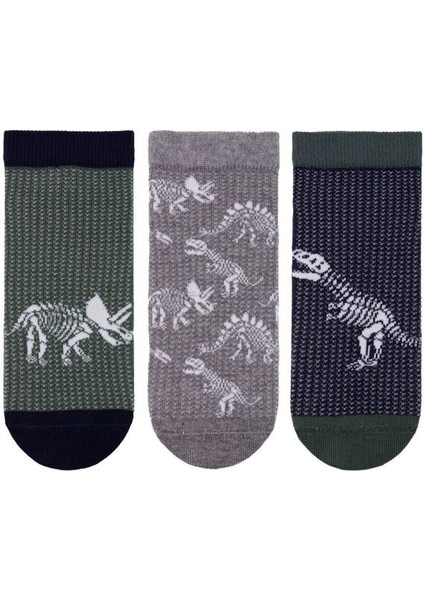 Çocuk 3lü Dinozor Desenli Patik Çorap ONL-02581