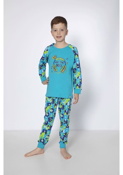 Erkek Çocuk Baskılı Mavi Pijama Takımı ONL-02556