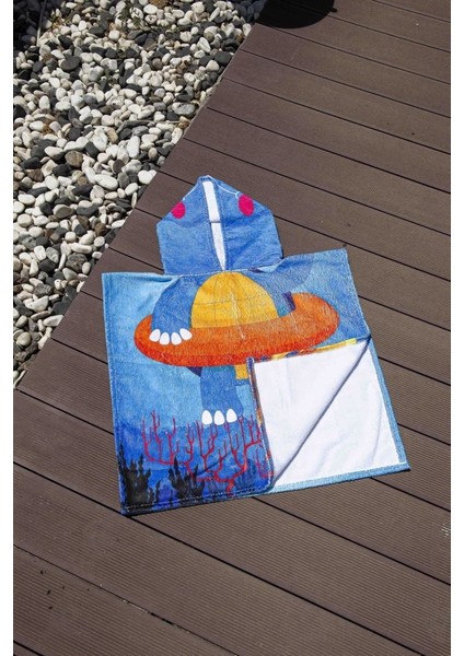 Çocuk Köpek Balığı Desenli Havlu Panço BNL-0027 fırsatları