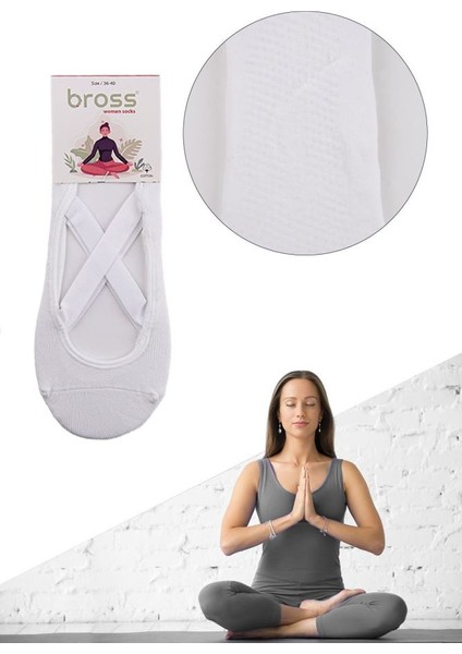 Kadın Beyaz Kaydırmaz Taban Yoga Çorap ONL-02558