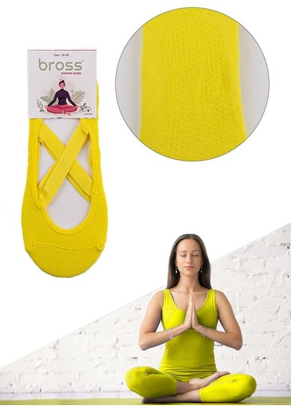 Kadın Sarı Kaydırmaz Taban Yoga Çorap ONL-02558