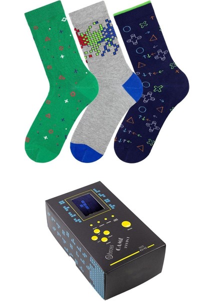 Erkek 3lü Tetris Temalı Soket Çorap Kutulu-4 ONL-02547