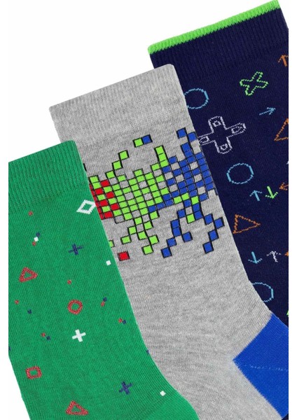 Erkek 3lü Tetris Temalı Soket Çorap Kutulu-4 ONL-02547