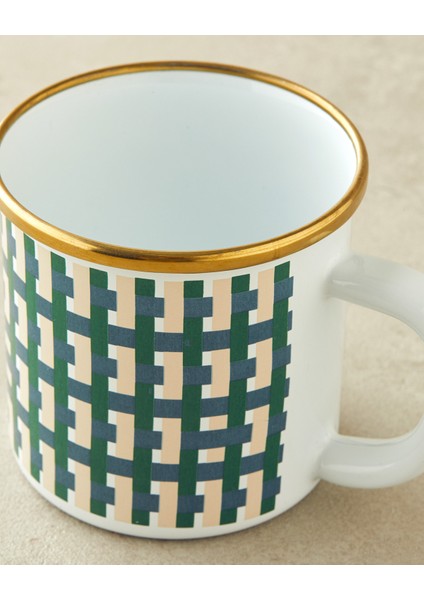Retro Plaid Emaye Kupa 350 ml Renkli