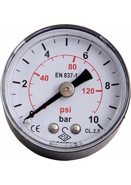 Manometre Ø63 - 0-10 Bar - Metal Gövdeli - Arkadan Çıkışlı 1/4''