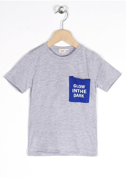 Bisiklet Yaka Kısa Kol Glow Inthe Dark Cep Baskılı Gri Melanj Renk Erkek Çocuk Tshirt