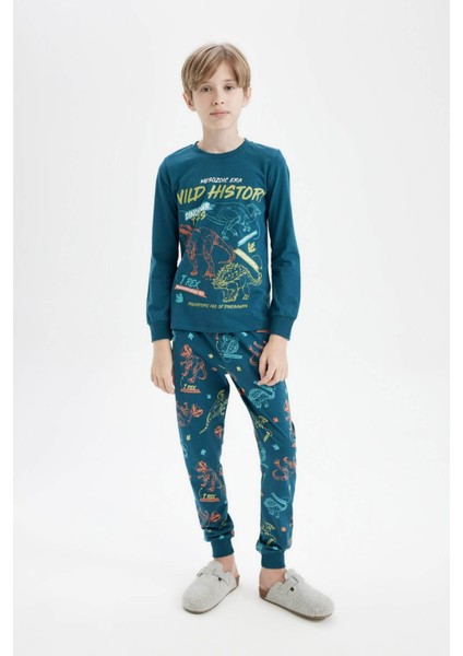 Erkek Çocuk Pijama Takımı Bisiklet Yaka Baskılı Uzun Kollu Üst Uzun Alt D2898A824AU