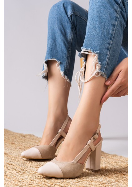 Molpo Krem Cilt - Süet Yüksek Topuklu Kadın Ayakkabı fiyatları