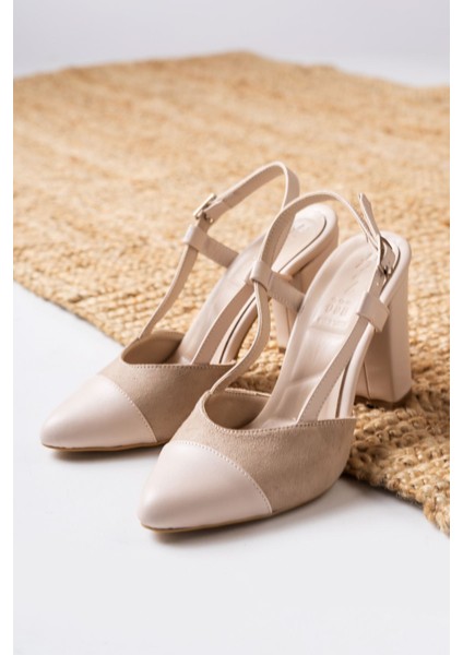 Molpo Krem Cilt - Süet Yüksek Topuklu Kadın Ayakkabı modelleri